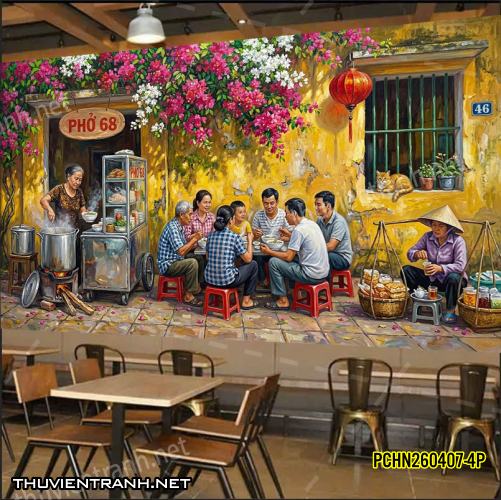 Tranh dán tường Phố cổ Hà Nội, Phố xưa - -PCHN260407-4P - Tranh tường chất lượng cao